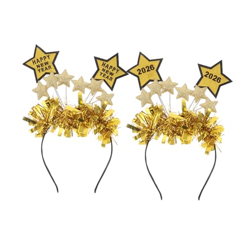 TOYZFRIENDY 2 Stück Year Haarreifen mit Sternen Tinsel Stirnband Leichtes Party Headwear für Silvester Familienfeier und Fotorequisiten Festliches Accessoire in Gold von TOYZFRIENDY