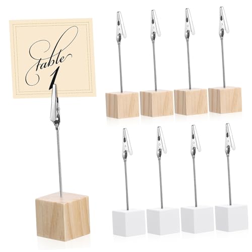 TOYZFRIENDY 20 Stück Teiliges Holz Fotoclips Stabile Tischkartenhalter mit Alligatorclips Vielseitiger Memo und Notizhalter für Büro Hochzeit Wohn und Regaldekoration Naturfarben und Weiß von TOYZFRIENDY