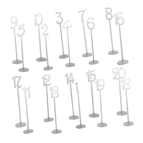 TOYZFRIENDY 20 Stück Teiliges Holz Tischnummern mit Stabilem Halter Basis Rustikale Tischdekoration für Hochzeit Geburtstag Party Restaurant Silberfarbene Zahlen zur Sitzordnung von TOYZFRIENDY