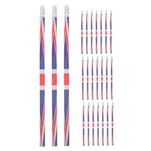 TOYZFRIENDY 24 Stück Teiliges Holzstifte mit Radiergummi Schreibstifte mit Uk Flaggenmotiv Leicht Spitzbar Bunte Muster Schulbedarf und Patriotische Büroartikel von TOYZFRIENDY