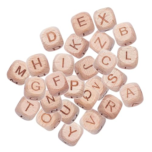TOYZFRIENDY 26 Stück Teiliges Buchstaben Perlen aus Quadratischem Buchenholz Natürliche Farbe Eckige Alphabet Schmuckperlen für DIY Armband Halskette und Kreative Bastelprojekte von TOYZFRIENDY