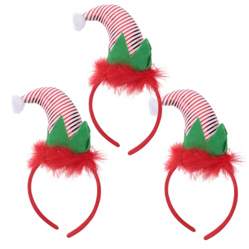 TOYZFRIENDY 3 Stück Teiliges Weihnachtsstirnband Elf Mütze Rot Weiß Leichtes Haarschmuck für Karneval Weihnachtsfeier Maskerade und Party Rutschfest und Dekoratives Accessoire von TOYZFRIENDY