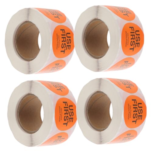 TOYZFRIENDY 4 Rollen Use First Aufkleber Vorratskontrolle Lebensmittel Klebeetiketten für und Küche Selbstklebend Klare Leuchtende Farben Je von TOYZFRIENDY