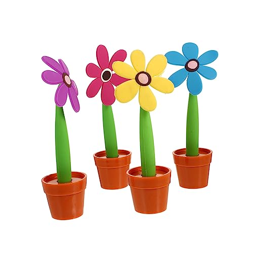 TOYZFRIENDY 4 Stück Kugelschreiber Blumen Blumentopf Design Sonnenblume Schreibstift Schulbedarf Büro Home Office Farbig Je Gelb Rosé Blau von TOYZFRIENDY