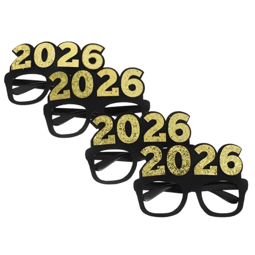 TOYZFRIENDY 4 Stück Teiliges Glitzer-brille aus Stabilem Pc und Filz Leichte Formbeständige Silvester-partybrille als Foto-requisite für Silvester Geburtstage und Festliche Events von TOYZFRIENDY