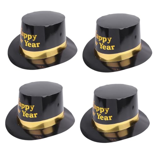 TOYZFRIENDY 4 Stück Teiliges Neujahr Partyhüte Schwarz Gold Party Tops Hut Wiederverwendbar Leicht und Bequem für Festliche Kostümfeste und Foto Requisiten von TOYZFRIENDY