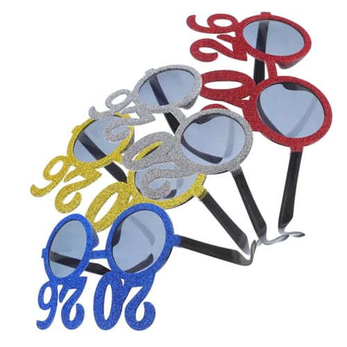 TOYZFRIENDY 4 Stück Teiliges Partybrillen mit Glitzernummern Bunte Neujahrsfeier Brillen für Silvester Abschlussfeier und Auffällige Eyewear für Festliche Events von TOYZFRIENDY