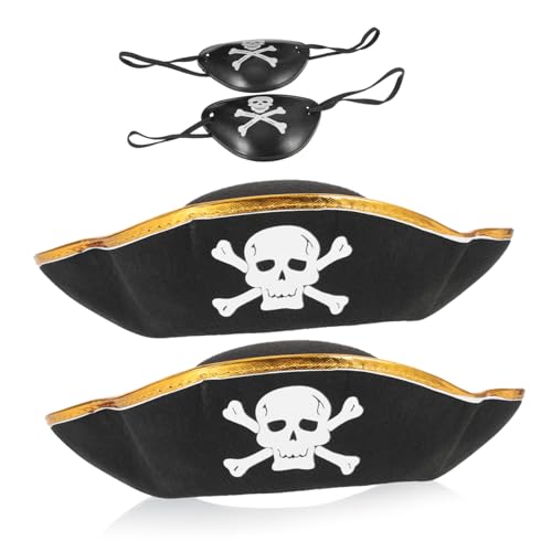 TOYZFRIENDY 4 Stück Teiliges Piratenkostüm mit Verzierten Piratenhüten und Augenklappen Verstellbar für Erwachsene für Halloween Karneval Cosplay und Piraten Mottopartys von TOYZFRIENDY