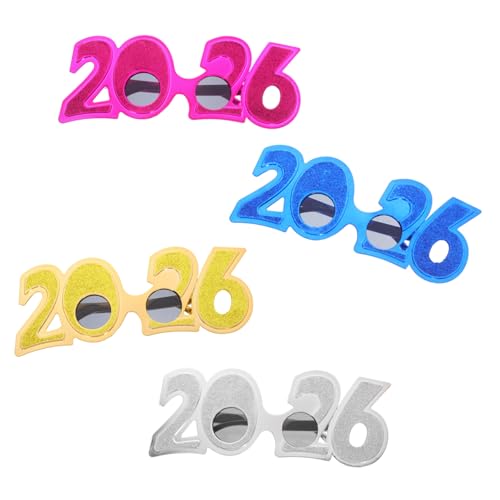 TOYZFRIENDY 4 Stück Teiliges Years Partybrillen aus Kunststoff Lustige Silvester und Abschlussfeier Brillen Leichte Stabile Foto Requisiten für Erwachsene und Jugendliche Gold Silber Blau Rot von TOYZFRIENDY