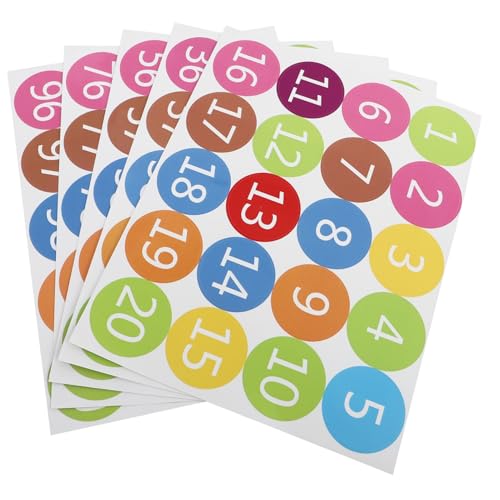 TOYZFRIENDY 5 Blätter Bunte Selbstklebende Runde Zahlenaufkleber Pvc nummernetiketten Ablösbar und Rückstandsfrei für Schule Büro und Kinderzimmer zur Einfachen Nummerierung und Organisation von TOYZFRIENDY
