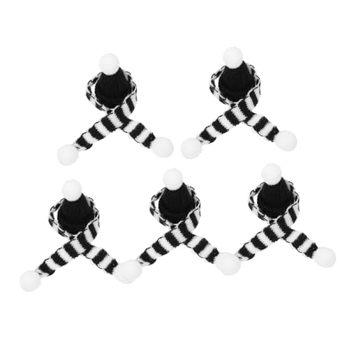 TOYZFRIENDY 5 Sätze Mini Weinflaschen Mützen und Schals Handgestrickte Weihnachtsdeko Weihnachtliche Flaschenhüllen für Party Tischdekoration DIY Weinflaschen Ornament Design von TOYZFRIENDY