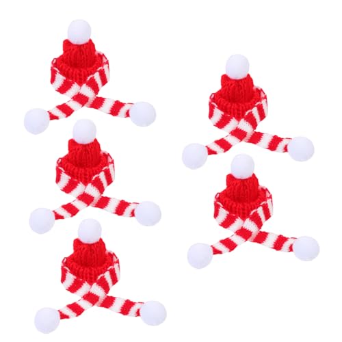 TOYZFRIENDY 5 Sätze Mini Wollmützen und Schals für Weinflaschen Weihnachtliche Flaschenhüllen aus Weichem Garn Niedliche Weihnachtsdeko und Wein Accessoires für Festliche Tischdekoration von TOYZFRIENDY