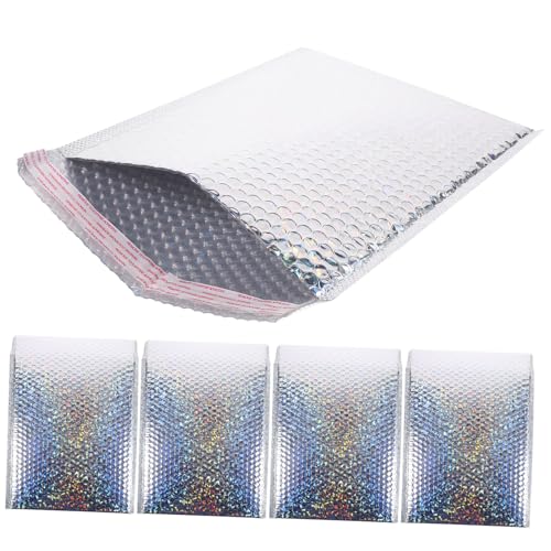 TOYZFRIENDY 5 Stück Teiliges Selbstklebendes Luftpolster versandtaschen Gepolstert und Wasserabweisend mit Silberner Hologrammfolie für Sichere Paketlieferungen und Verpackungsmaterial von TOYZFRIENDY