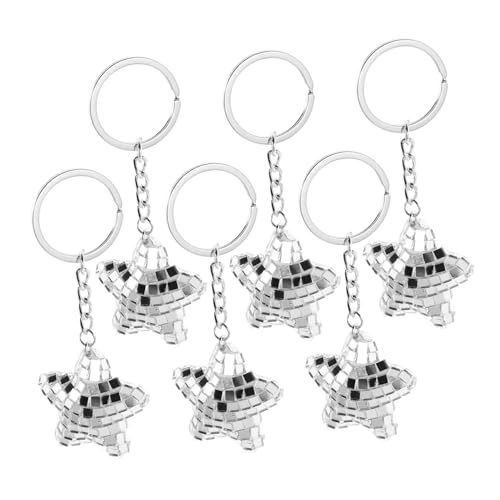 TOYZFRIENDY 6 Stück Teiliges Sternförmiger Mini Spiegel Disco Ball Schlüsselanhänger Reflektierender Stern Anhänger Leicht Tragbar Praktischer Reflektor Für Party Dekoration Und Geschenk von TOYZFRIENDY