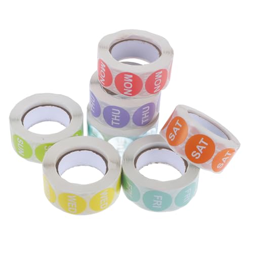 TOYZFRIENDY 7 Rollen Wochentagsaufkleber Wiederablösbare Etiketten für Lebensmittelmanagement Selbstklebende Sticker mit bis Farbige Datumsetiketten für Büro und Zuhause von TOYZFRIENDY