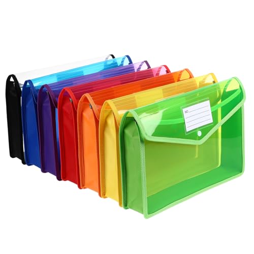 TOYZFRIENDY 7 Stück Teiliges Transparente PP Dokumententaschen mit Druckknopfverschluss Kunststoff Ordner Dickes Material Reißfest für Büro Schule und Dokumentenorganisation von TOYZFRIENDY