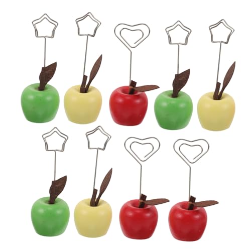 TOYZFRIENDY 9 Stück Teiliges Memo Clip aus Holz Obstform Stabiler Kartenhalter für Notizen Fotos Tischnummern Bunte Apfel Designs Praktischer Organizer für Büro und Heimdekoration von TOYZFRIENDY