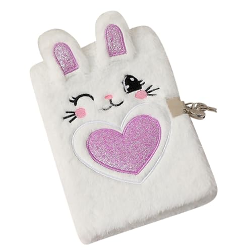 TOYZFRIENDY Fluffy Notizbuch mit Plüschhülle und Schloss Tragbares Tagebuch für Süßes Cartoon Kaninchen Design Liniertes Journal für Wochen und Monatsplanung Geschenkidee für Schüler von TOYZFRIENDY