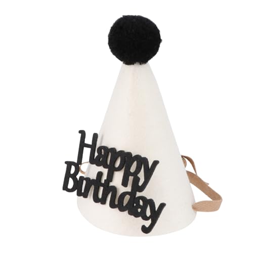 TOYZFRIENDY Geburtstagshut aus Dickem Filz mit Pompon Weißer Partyhut für Geburtstagsfeier Weicher und Bequemer Party Kreatives Happy Birthday Design für Fröhliche Feststimmung von TOYZFRIENDY