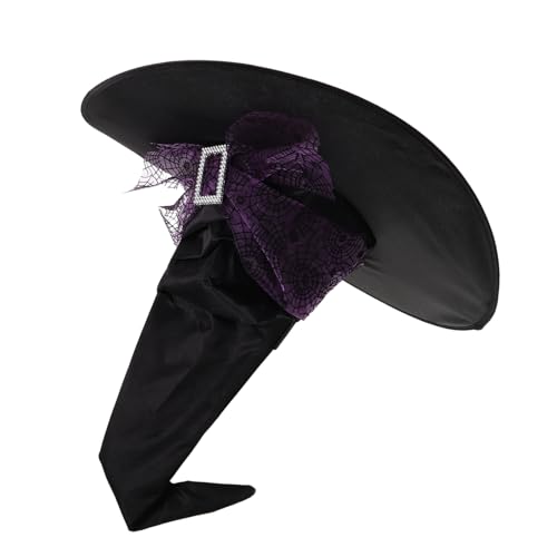 TOYZFRIENDY Halloween Hexenhut Damen Gefalteter Zaubererhut mit Spinnennetz Großer Schiefer Krempe Leichter Netzstoff Wiederverwendbarer Halloween Kopfschmuck für Kostüm Cosplay Party von TOYZFRIENDY