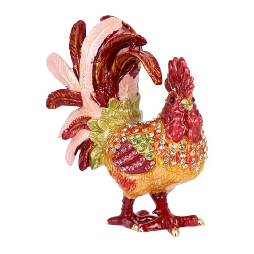 TOYZFRIENDY Kleine Schmuckschatulle Hahn design Rote Ziergegenstand Schmuckaufbewahrung für Ringe Ohrringe Halsketten Tischdekoration Geschenk von TOYZFRIENDY