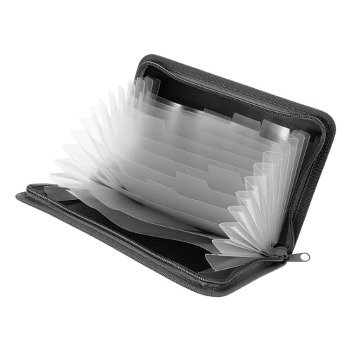 TOYZFRIENDY Mini Accordion File Organizer mit Reißverschluss Mehrlagiger Dokumenten und Quittungsordner Kompakter Transparenter Mini Ordner für Büro Schule Zuhause und Reisen Graue Einfassung von TOYZFRIENDY