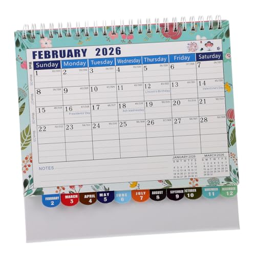 TOYZFRIENDY Tischkalender Blumenmotiv Stehkalender mit Doppeldrahtbindung und Notizblock Lebendige Farbdrucke Feiertagsübersicht Praktischer Flip-kalender für Büro und Lehrerplanung von TOYZFRIENDY