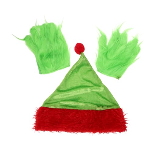 TOYZFRIENDY Weihnachtliches Cosplay Set Grüne Pelzige Monsterhandschuhe und Weihnachtsmütze Weicher Langlebiger Handschuh Passform Festliches Party und Halloween Kostümzubehör von TOYZFRIENDY