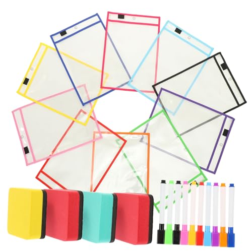 TOYZFRIENDY Wiederverwendbare Transparente Dry erase file pockets aus Strapazierfähigem Pet Beidseitig Klar für Büro Schul Dokumentenaufbewahrung Leicht Abwischbar und Sicher Zufällige Farbe von TOYZFRIENDY