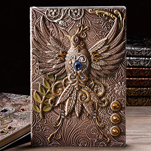 Geprägtes Leder Notizbuch Phoenix Journal - Vintage European Style mit Strasssteinen, Retro PU Tagebuch zum Schreiben, Handgefertigtes Leder Notizblock Skizzenbuch, Tolles Geschenk (Farbe) von TPFOON