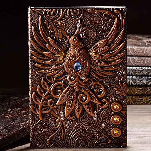 Geprägtes Leder Notizbuch Phoenix Journal - Vintage European Style mit Strasssteinen, Retro PU Tagebuch zum Schreiben, Handgefertigtes Leder Notizblock Skizzenbuch, Tolles Geschenk (Rot Bronze) von TPFOON