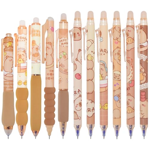 TPTGIAR 11 Stück Radierbarer Kugelschreiber, Erasable Pen Set, Cartoon Capybara Tintenroller Radierbar, Radierbare Stifte für Erwachsene Kinder Studenten(0,5mm Blau) von TPTGIAR