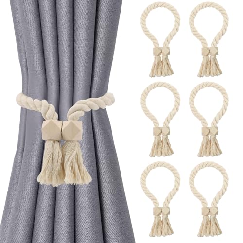 TPTGIAR 6 Stück Magnetische Vorhang Raffhalter, Gardinen Raffhalter für Vorhänge, Gardinenhalter aus Holz, Vorhang Halter Baumwollseil für Wohnzimmer Schlafzimmer Büro TPTGIAR 6 Stück Magnetische Vorhang Raffhalter, Gardinen Raffhalter für Vorhänge, Gardinenhalter aus Holz, Vorhang Halter Baumwollseil für Wohnzimmer Schlafzimmer Büro von TPTGIAR