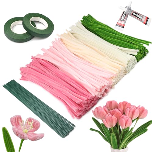 TPTGIAR Pfeifenreiniger Blumen Set, 500 Stück Pfeifenputzer zum Basteln, Pfeifenreiniger zum Basteln mit 30 Stück Basteldraht, 2 Geschenkband & Handgemachter Kleber für Blumenstrauß DIY TPTGIAR Pfeifenreiniger Blumen Set, 500 Stück Pfeifenputzer zum Basteln, Pfeifenreiniger zum Basteln mit 30 Stück Basteldraht, 2 Geschenkband & Handgemachter Kleber für Blumenstrauß DIY von TPTGIAR