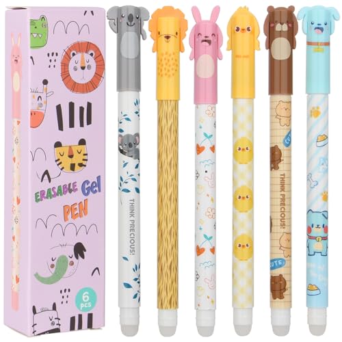 TPTGIAR Radierbare Stifte, niedliches Stifte-Set, Cartoon-Ausreibstifte, Tiere, niedliches Schreibwaren für Studenten, Erwachsene, Schreibwaren, Schule, Bürobedarf (0,5 mm, blau), 6 Stück von TPTGIAR