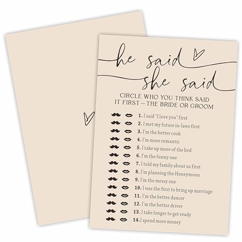 TPYEN Brautparty-Spielkarten – He Said She Said Game – 30 Minimalismus Khaki Hochzeit Party Spiele Spielkarten, Verlobungs-Party-Spiel, moderne Brautparty, Partygeschenk & Dekorationen – D05 von TPYEN