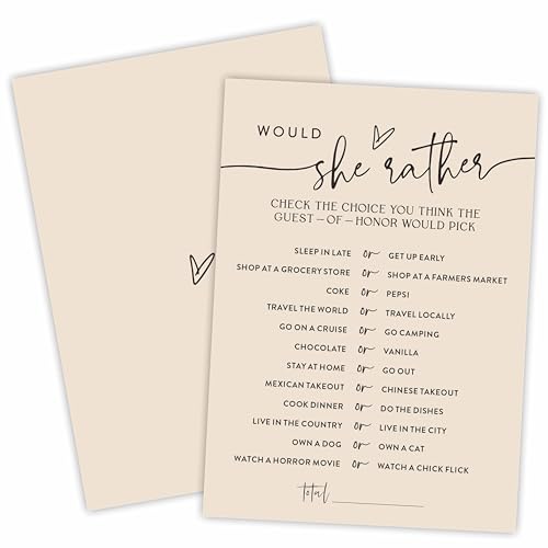 TPYEN Would She Rather Spielkarten für Brautparty, 30 minimalistische Khaki-Hochzeits-Party-Spielkarten, Verlobungs-Party-Spiel, moderne Brautparty, Partygeschenk und Dekorationen, D02 von TPYEN
