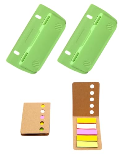 TPZORJX 2 Stück Taschenlocher mit 2 Stück Haftnotizen, Mini-Taschenlocher für Etikettenbindung, Aktenlocher, Locher für Schule, Büro und Zuhause (Grün) von TPZORJX