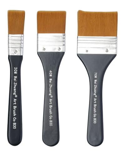 TPZORJX 3-teiliges Acrylpinselset, Flacher Pinsel, Werkzeugsatz, Künstlerqualität, Flacher Nylonpinsel, hochwertiger Lasurpinsel für Ölmalerei und Malerei (20/40/70 mm) von TPZORJX