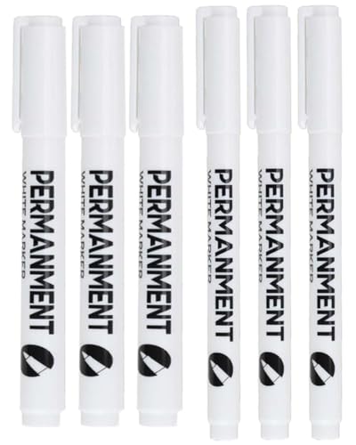TPZORJX 6 Stück Marker Weiß Stift, Wasserfest und Schnell Trocknender Permanent Marker, für Holz, Metall, Glas, Stoff, Stein, Reifenmalerei, Fotoalben（1mm*3+2mm*3） von TPZORJX