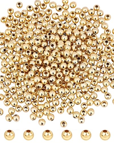 TPZORJX Glatte Runde Perlen, 14K Vergoldete Perlen 4mm Langlebige Überzogene Kleine Abstandsperlen Nahtlose Kugelperlen Für Armband Halskette Schmuck Handwerk Herstellung(300pcs) von TPZORJX