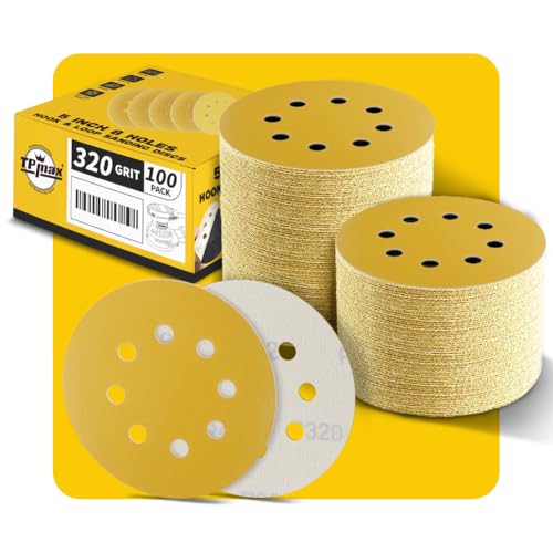 100 Stück 125mm 8 Loch Schleifscheiben 320 Körnung - Premium Gold Rund Klett Schleifpapier für Exzenterschleifer - Ideal für Holz, Metall, Automobil 100 Stück 125mm 8 Loch Schleifscheiben 320 Körnung - Premium Gold Rund Klett Schleifpapier für Exzenterschleifer - Ideal für Holz, Metall, Automobil von TPmax