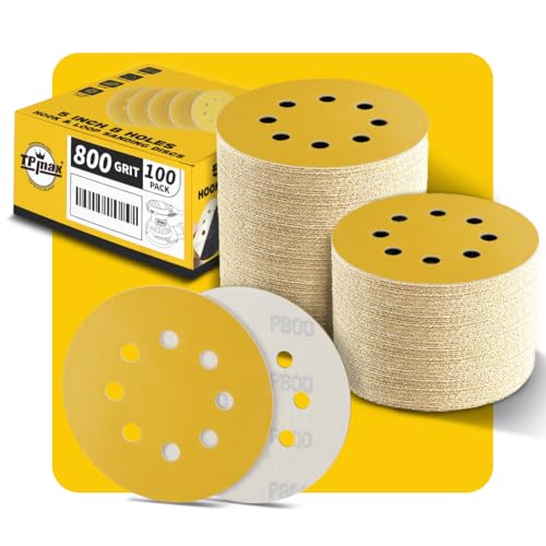 100 Stück 125mm 8 Loch Schleifscheiben 800 Körnung - Premium Gold Rund Klett Schleifpapier für Exzenterschleifer - Ideal für Holz, Metall, Automobil 100 Stück 125mm 8 Loch Schleifscheiben 800 Körnung - Premium Gold Rund Klett Schleifpapier für Exzenterschleifer - Ideal für Holz, Metall, Automobil von TPmax