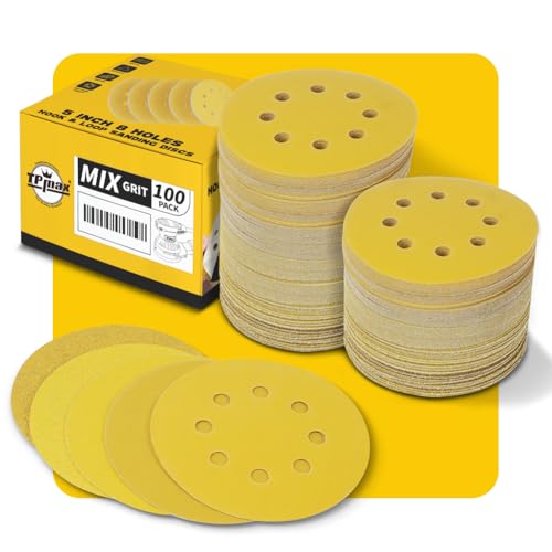100 Stück 125mm 8 Loch Schleifscheiben - Premium Gold Rund Klett Schleifpapier für Exzenterschleifer - 60, 80, 120, 220, 320 Körnung Mischset 100 Stück 125mm 8 Loch Schleifscheiben - Premium Gold Rund Klett Schleifpapier für Exzenterschleifer - 60, 80, 120, 220, 320 Körnung Mischset von TPmax