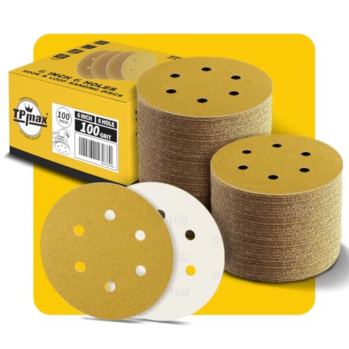 100 Stück 150mm 6 Loch Schleifscheiben 100 Körnung - Premium Gold Rund Klett Schleifpapier für Exzenterschleifer - Ideal für Holz, Metall, Automobil 100 Stück 150mm 6 Loch Schleifscheiben 100 Körnung - Premium Gold Rund Klett Schleifpapier für Exzenterschleifer - Ideal für Holz, Metall, Automobil von TPmax