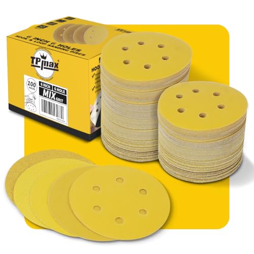 100 Stück 150mm 6 Loch Schleifscheiben - Premium Gold Rund Klett Schleifpapier für Exzenterschleifer - 60, 80, 120, 220, 320 Körnung Mischset 100 Stück 150mm 6 Loch Schleifscheiben - Premium Gold Rund Klett Schleifpapier für Exzenterschleifer - 60, 80, 120, 220, 320 Körnung Mischset von TPmax