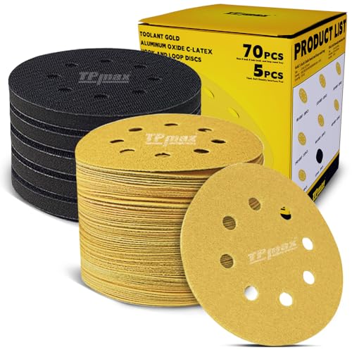 70 Stück 125mm 8 Loch Schleifscheiben Set mit 5 Klett Soft Interface Pads – Rundes Premium Schleifpapier für Exzenterschleifer – Mischkörnung 80, 120, 150, 240, 400, 600, 800 70 Stück 125mm 8 Loch Schleifscheiben Set mit 5 Klett Soft Interface Pads – Rundes Premium Schleifpapier für Exzenterschleifer – Mischkörnung 80, 120, 150, 240, 400, 600, 800 von TPmax