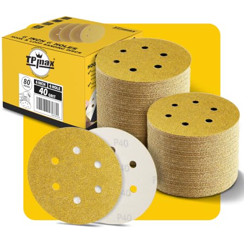 80 Stück 150mm 6 Loch Schleifscheiben 40 Körnung - Premium Gold Rund Klett Schleifpapier für Exzenterschleifer - Ideal für Holz, Metall, Automobil 80 Stück 150mm 6 Loch Schleifscheiben 40 Körnung - Premium Gold Rund Klett Schleifpapier für Exzenterschleifer - Ideal für Holz, Metall, Automobil von TPmax