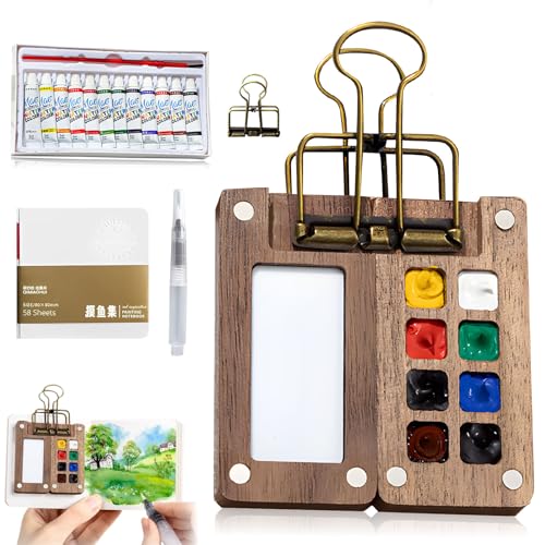 Mini-Aquarell-Set, Mini-Farbpalette, Reise-Set, Taschenkünstler, Reiseset, Gitterfarbkasten-Set für Maler, Künstler, Studenten (8 Fächer) von TQBAJ