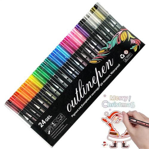 TQEBWUS Leuchtstifte Zum Ausmalen, Graffiti-Textmarker, 24 Farben DoubleLine Kontur-Stift, Konturenstifte, M-etallic-Marker Zum Selbstkonturieren, Schimmerstifte Mit Wellenlinien TQEBWUS Leuchtstifte Zum Ausmalen, Graffiti-Textmarker, 24 Farben DoubleLine Kontur-Stift, Konturenstifte, M-etallic-Marker Zum Selbstkonturieren, Schimmerstifte Mit Wellenlinien von TQEBWUS